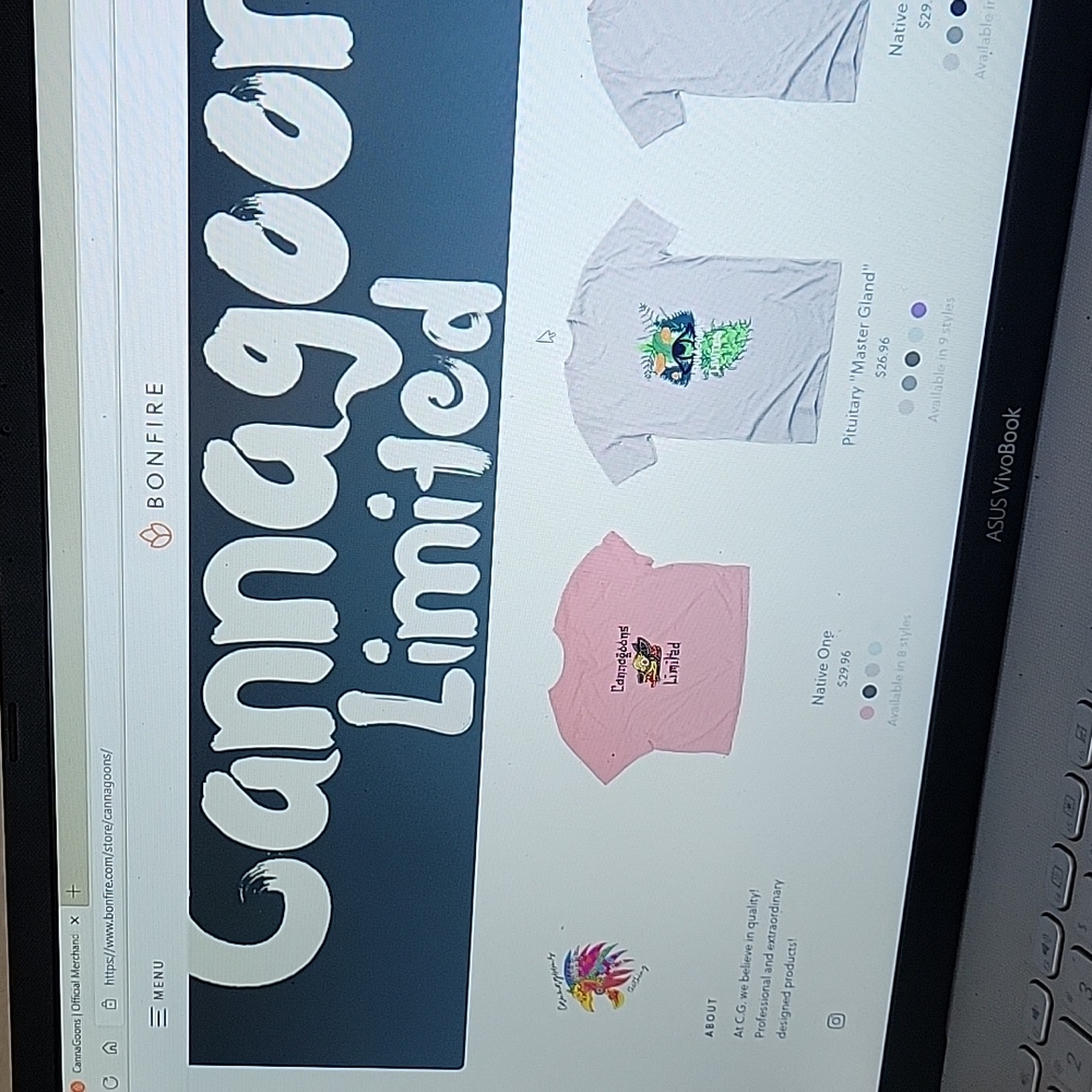 Cannagoons Limited, clothing in different sizes, different colors check website.